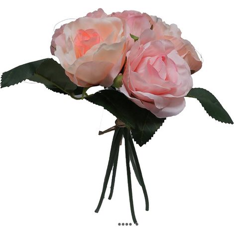 Petit bouquet de fausses roses H 27 cm 5 têtes et 1 bouton Rose pâle - couleur: Rose pâle