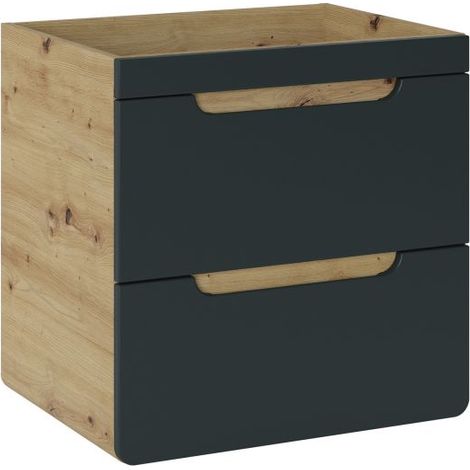 Meuble sous vasque suspendu ARUBA 2 tiroirs – Pour vasque encastrable 60 cm-Naturel/Noir-Largeur 60 cm (1/2)