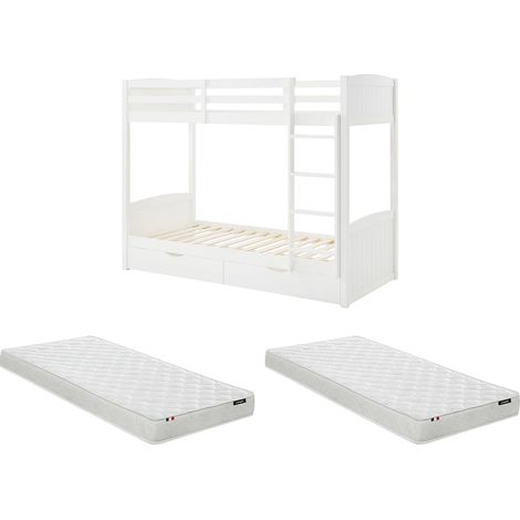 Letto a castello 2 x 90 x 200 cm 2 cassetti Abete e MDF Bianco + Materasso - LIMODARA (1/5)