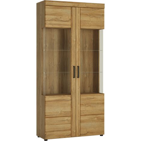 Wohn-/Esszimmer Vitrine 2-türig mit Beleuchtung, Grandson Eiche Nb., CARIATI-129, B/H/T ca. 92,8/195/37,4 cm (1/5)
