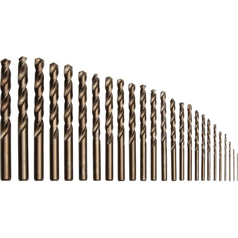 Jeu de 25 forets hélicoïdaux PRO HSS-Cobalt DIN338-G 1 à 13 mm par 0,5 mm Optimum DRCO25 (1/3)