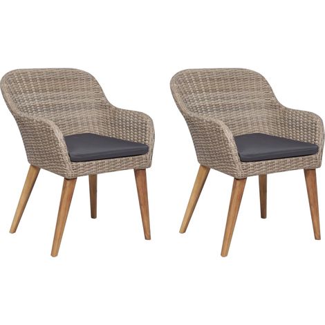 Lot de 2 Chaises d'extérieur avec coussins Chaise de jardin Fauteuil de jardin Résine tressée Marron BSRHS761335 (1/5)
