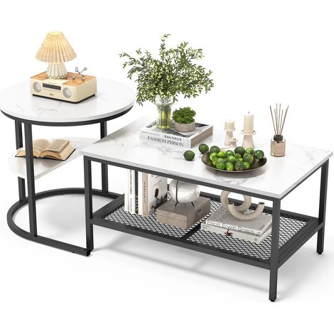 Ensemble table basse gigogne style luxe léger tendance, table d’appoint avec rangement pour salon, noir (1/5)