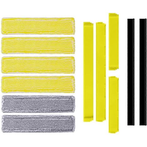 Accessoires pour aspirateurs de vitres Karcher WV2, WV5, WV6 et WV7 : housses de balai en microfibre et extracteur de lame en caoutchouc (pièces de rechange). (1/5)