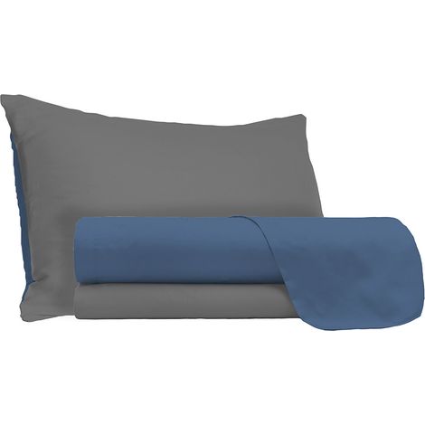 Set Lenzuola Sopra Sotto e Federe Doubleface Avio/Fumo Singolo (1/5)