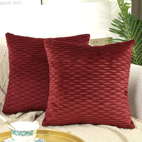Lot de 2 Housse de Coussin, Velours Housses d'oreiller Modernes pour Canapé-lit Canapé ChaiseChambre Salon, 45x45cm, Rouge (1/5)