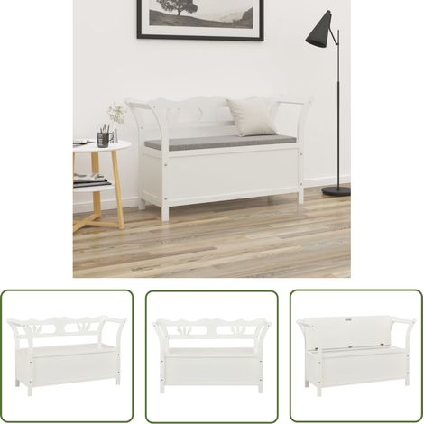 The Living Store Banc Blanc 107x45x75,5 cm Bois de sapin solide - Banc - Meuble D'entrée - Rangement Intérieur - Banc Coffre - Mobilier Salle D'entrée (1/5)