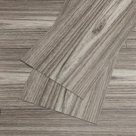 PVC Adhesive Floor Tiles Wood Grey Tile Adhesive Floor PVC Bedroom Stickers Kitchen Wood Grey Tile Garage Bathroom Waterproof 90 cm x 15 cm (1/5)