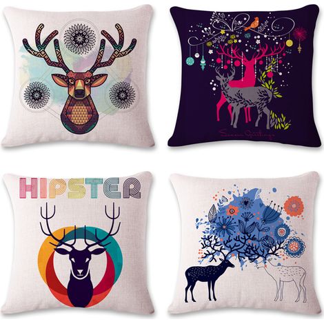Taie d'oreiller en forme d'élan de noël, 18x18 pouces, housse de coussin de vacances d'hiver, décoration pour canapé, ensemble de 4 YMYNY (1/5)