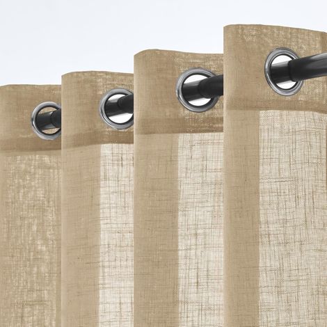 Rideaux Court en Lin Translucides Voilage Fenêtre à Oeillets Rideaux et Draperies Intérieurs Modernes pour Chambre Salon Coucher Lot de 2, 140x145 cm Beige (1/5)