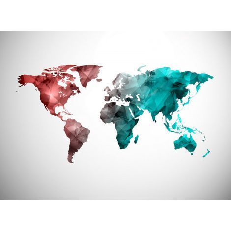 Papier peint panoramique original carte du monde Tapisserie panoramique moderne turquoise & rouge chambre ado Papier peint panoramique graphique salon (1/4)