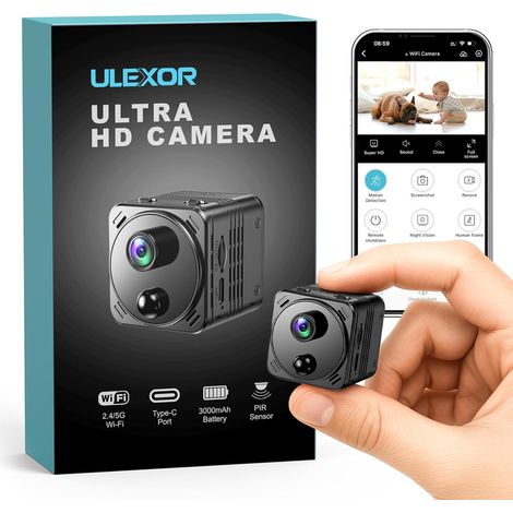 Mini caméra espion cachée 4K 2,4 G/5 G WiFi sans fil avec vision nocturne, détection de mouvement, stockage Cloud et SD, longue durée de vie de la batterie (1/5)