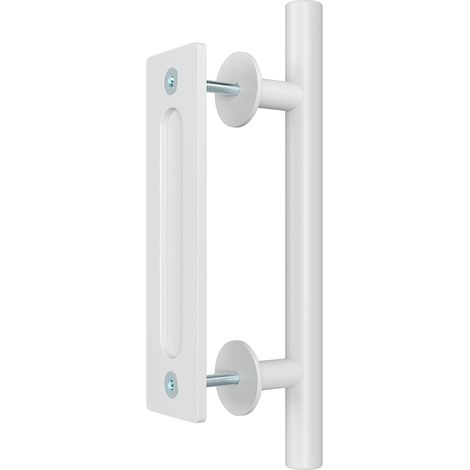 Poignée de porte de grange coulissante - pour portails, garages, abris de jardin, meubles, ronde en acier massif - 1 pièce - blanc