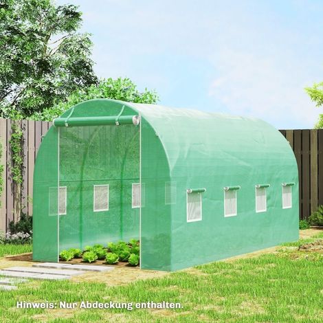 Gewächshausfolie 4 x 2 m wasserdicht mit Tür und 8 Fenstern, PE grün OKMYHOME (1/5)