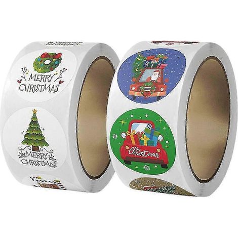 2 rouleaux d'autocollants décoratifs pour emballage cadeau, étiquettes autocollantes de Noël (1/5)