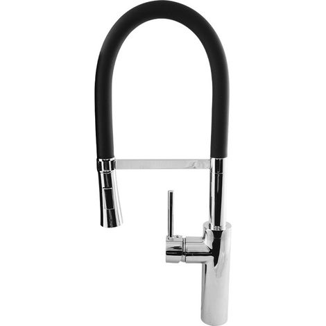 Grifo monomando fregadero Flex Genil negro, diseño moderno, latón cromado, caño Soft Touch