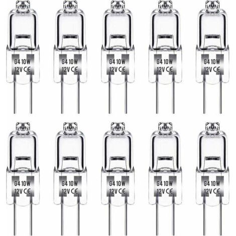 Fei Yu Ampoule Halogene G4, Ampoule G4 12V 10W, blanc chaud 3000K, 150LM, Intensité Variable, LampeHalogene G4, Lampe à Capsule Transparente, paquet de 10