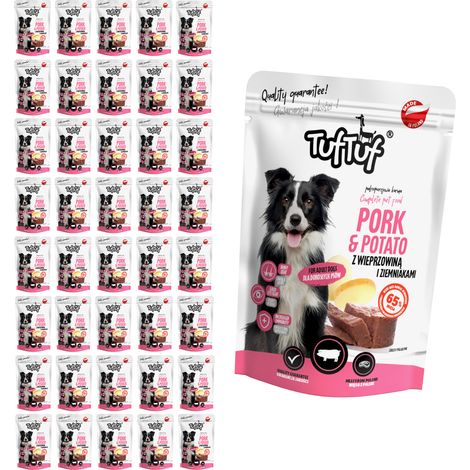 Comida húmeda para perros TufTuf, sabor cerdo y patata, sobre de 40 x 300 g, carne en conserva. (1/2)