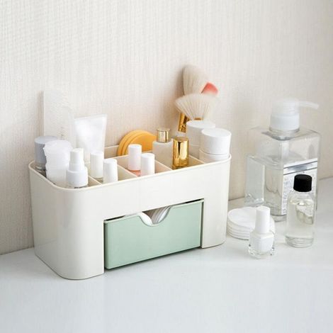 Organisateur de maquillage de bureau, support de rangement de type tiroir de maquillage, boîte de rangement pour pinceaux, stylos, bijoux (vert) (1/4)