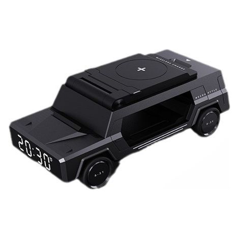 Horloge multifonctionnelle  coque en alliage de zinc pour voiture créative  cool et avancée  support de bureau 20 W charge rapide sans fil (noir) (1/5)