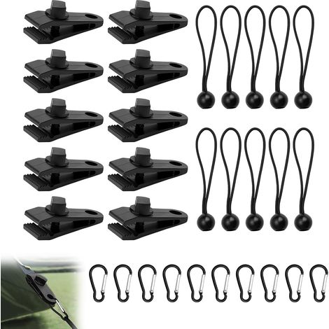 Lot de 30 pinces pour bâche, kit complet avec tendeurs élastiques, pinces multifonctions pour tentes, auvents et camping (1/5)