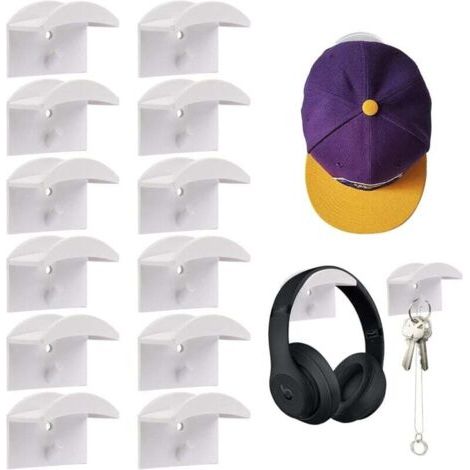 12 pièces de chapeaux muraux adhésifs (blancs), support de rangement pour crochets à chapeaux, adapté aux portes, chambres à coucher, entrées (1/4)