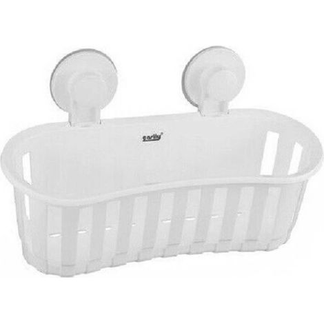 Trade Shop - Cesta Contenedor Para Objetos Con Ventosa Accesorios De Baño Blanco 30x10cm 59553 - (1/2)