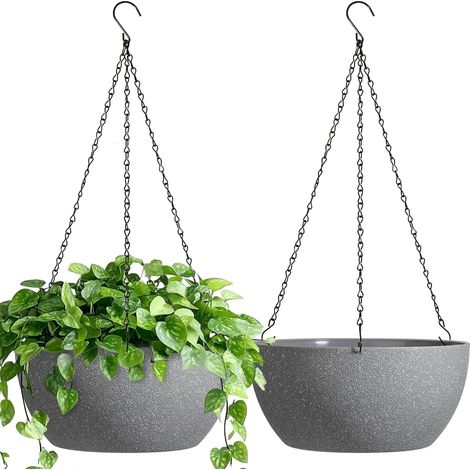 Lot de 2 Pots fleurs suspendus, Chaîne amovible, Plastique PP, Double drainage, Intérieur Extérieur Balcon Jardin