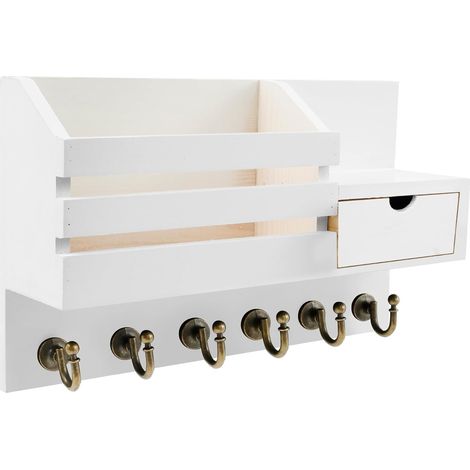 Porte-clés mural avec étagère, rangement des clés avec 6 crochets à clés, étagère murale décorative en bois pour entrée, couloir, chambre à coucher, salon (1/5)