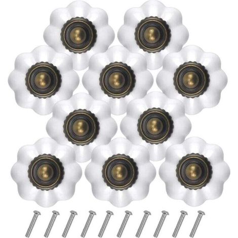 10PCS Bronze Vintage Boutons de Tiroir, 30MM Blanc Tiroir de Porte Poignée, Rond Bouton de Meubles, Boutons de Porte Chambre d'enfant, Poignées de Meuble pour Placard Armoire Cuisine