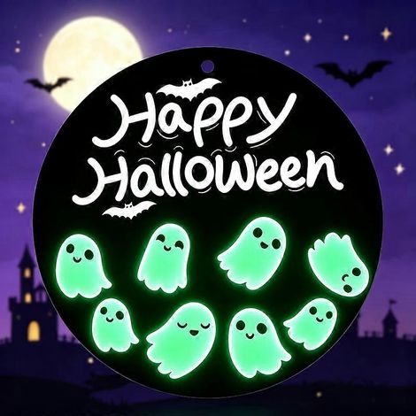 Panneau de porte rond en bois pour Halloween, plaque à suspendre avec motif fantôme, décoration de porche, ornement mural intérieur/extérieur et cadeau idéal pour les fêtes. (1/5)