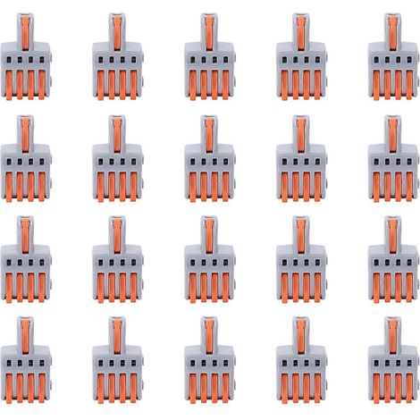 20 connecteurs de fils, 1 entrée, 4 sorties, bornier de répartition à poussoir, composants électriques (orange)