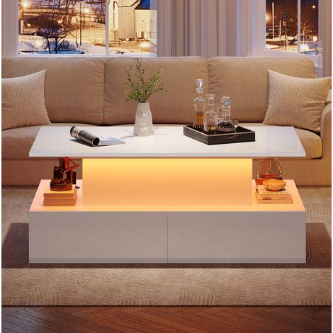 Tavolo soggiorno 90x55x41cm LED cassetti salvaspazio OKMYHOME (1/5)