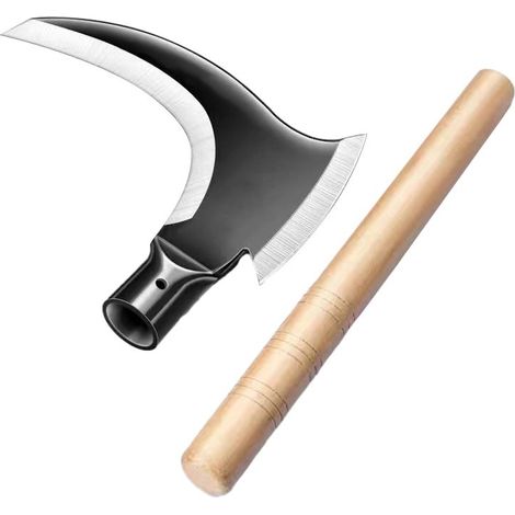 Guadaña de doble hoja de acero alto en manganeso, mango largo, herramienta agrícola exterior para corte y desbroce. Acero alta resistencia.
