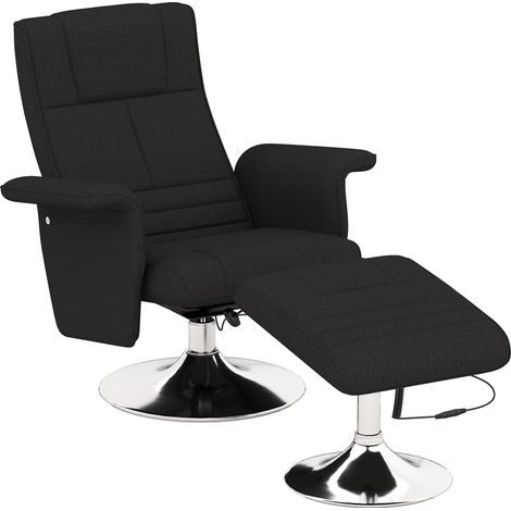 Sillón relax giratorio con masaje y reposapiés de acero negro (1/5)