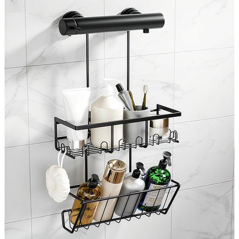 Étagère de douche sans perçage à suspendre, etagere douche, 2 paniers, Noir (1/5)