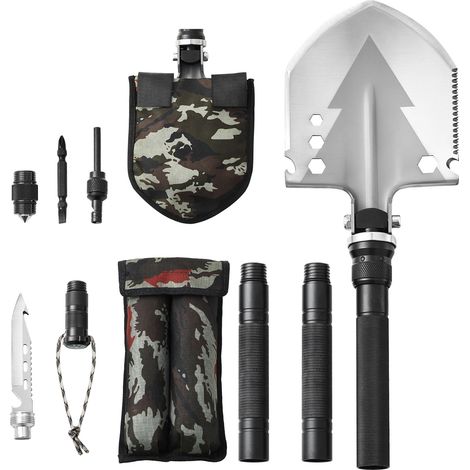Mophorn Survival Shovel, 11-in-1 Folding Multitool for Camping and Outdoor Adventures