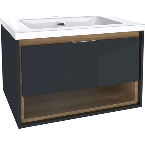 kielle Meara - Armario con lavabo 60 cm, gris oscuro brillo/roble oscuro 50026S606