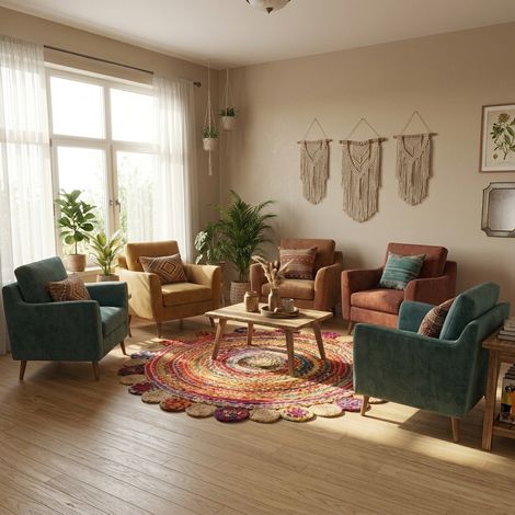 Tapis en jute Tapis Lerina - Tapis en laine - 240x240cm, Round - 50% Laine vierge - Tissé main - Multicolore