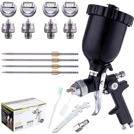 PISTOLA DE PINTURA HVLP 4 BOQUILLAS 1,4-2,5MM NEGRA 600ML (1/5)