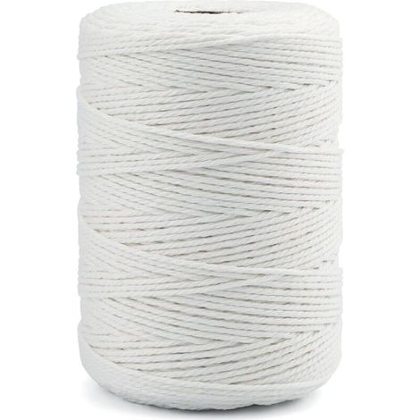 Corde Macramé en Coton Ficelle Blanche 2mm x 200M pour Travaux Manuels, Cuisine, Lier la Viande, Emballage