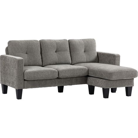 HOMCOM sofá chaise longue reversible, sofá de 3 plazas en forma de L, tapizado en chenilla, asiento y respaldo acolchados, marrón topo