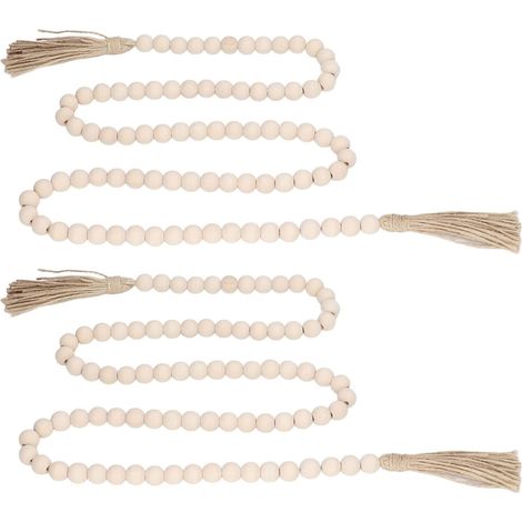Guirlande De Perles en Bois avec Glands, 16mm Style Rustique Attrayant Décoratif Corde De Chanvre Perles Boho avec Glands pour Ferme (1/5)
