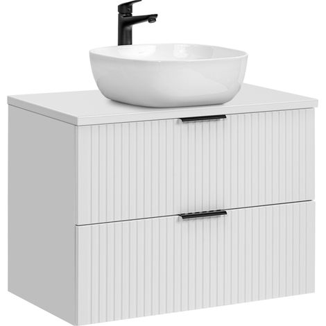 Badmöbel Waschtisch Unterschrank Set 80 cm matt weiß, 2 Softclose Schubkästen, 42 cm Keramik-Waschbecken, B/H/T 80,6/74,2/46,5 cm (1/5)