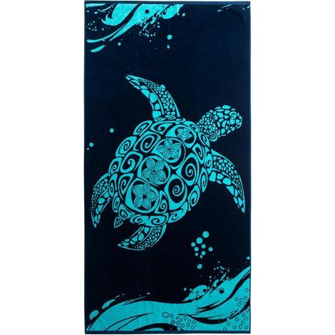 90 x 180 cm, Double Face, Couverture de Plage Absorbante, Drap de Bain, Bleu, Bleu Foncé, Bleu Marine, Blanc, Turtle (1/5)