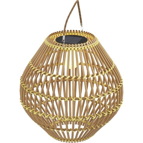 Lampada solare da giardino in rattan impermeabile con sensore di luce, design a tamburo, colore giallo, per uso esterno.Sul posto