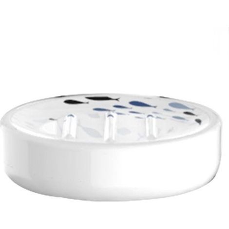 Cleafe - Porta Sapone Saponetta Bianco Pesciolini Accessorio Per Bagno In Ceramica 69877 - (1/2)