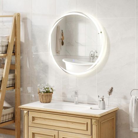 GOPLUS 60cm Miroir Mural de Salle de Bain Incassable, Miroir avec Fonction Anti-buée, Fonction Mémoire et 3 Couleurs Lumière LED Réglable, 2 Options de Fixation pour Vestiaire (Ovale) (1/4)