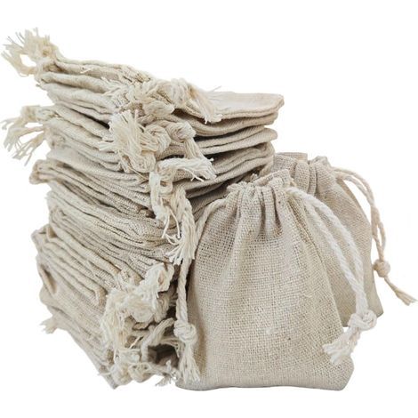 50 Pièces Petits Sacs en Sachet Coton, Pochon Tissu, Sac Toile de Jute Pochette Tissu Cordon Sac en Bijoux Sacs Cadeaux Sachet, 7 9cm (1/5)