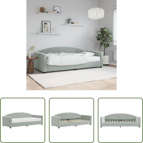 Schlafsofa - Tagesbett mit Matratze Hellgrau 90x200 cm Samt (1/5)
